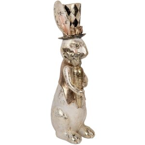 Clayre & Eef Deko-Kaninchen Weiß Gold 14x11x38 cm Polyresin Elegant