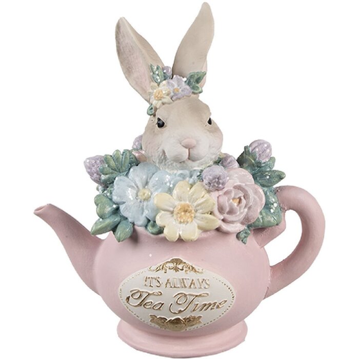 Clayre & Eef Deko-Kanne Kaninchenmotiv Beige Rosa 13x8x14 cm Polyresin