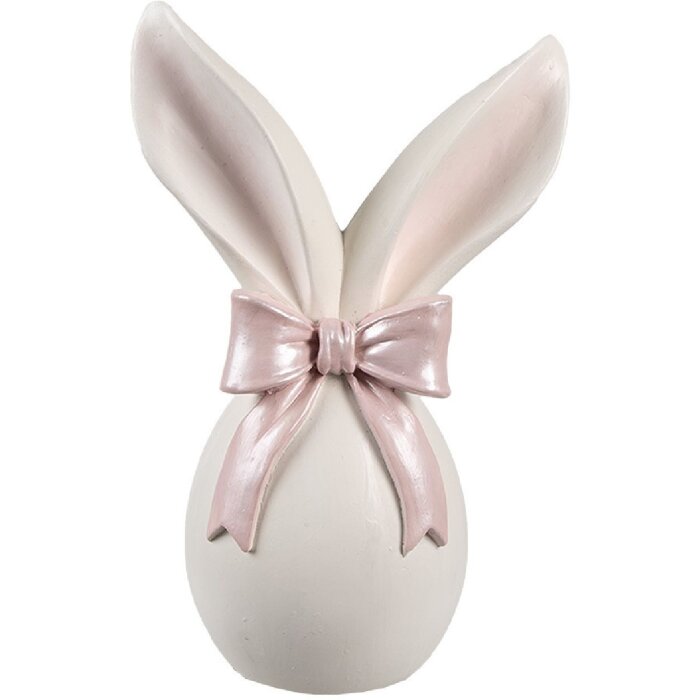 Clayre & Eef Deko Kaninchen Weiß Rosa 12x8x18 cm Polyresin Ostern Frühling