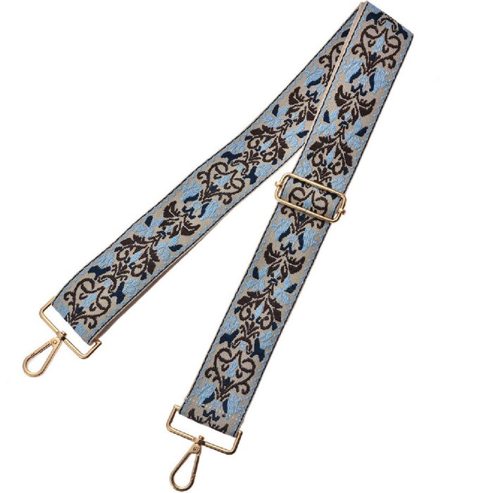 Juleeze JZBS0004 Geantă curea 5x140 cm Bej Albastru reglabil cu carabiniere aurii