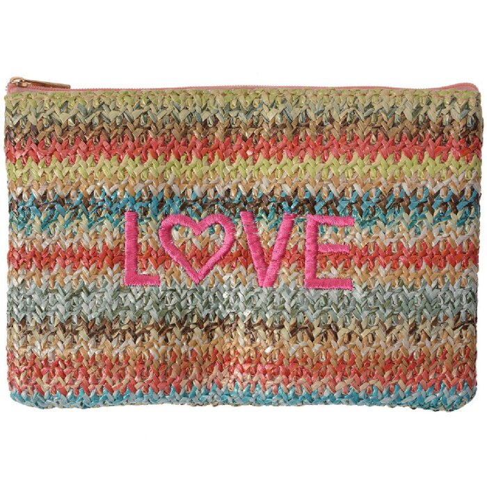 Juleeze JZTB0079 Pungă de toaletă pungă împletită broderie LOVE 20x13cm colorată