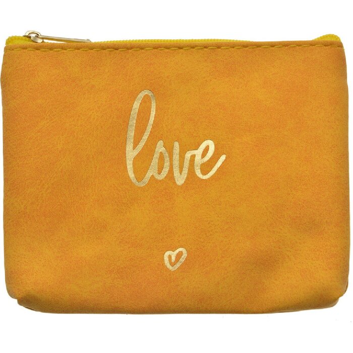 Juleeze JZTB0080Y Pungă de toaletă galbenă 13x1x10 cm cu inscripție Love aurie