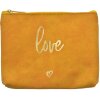 Juleeze JZTB0080Y Pungă de toaletă galbenă 13x1x10 cm cu inscripție Love aurie