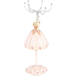 Clayre & Eef Schmuckständer Ø 7x19 cm Rosa Romantisches Design mit Herz-Details