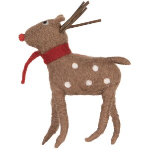 Clayre & Eef Weihnachtsdeko Rentier Braun Rot 14x4x19 cm Landhausstil