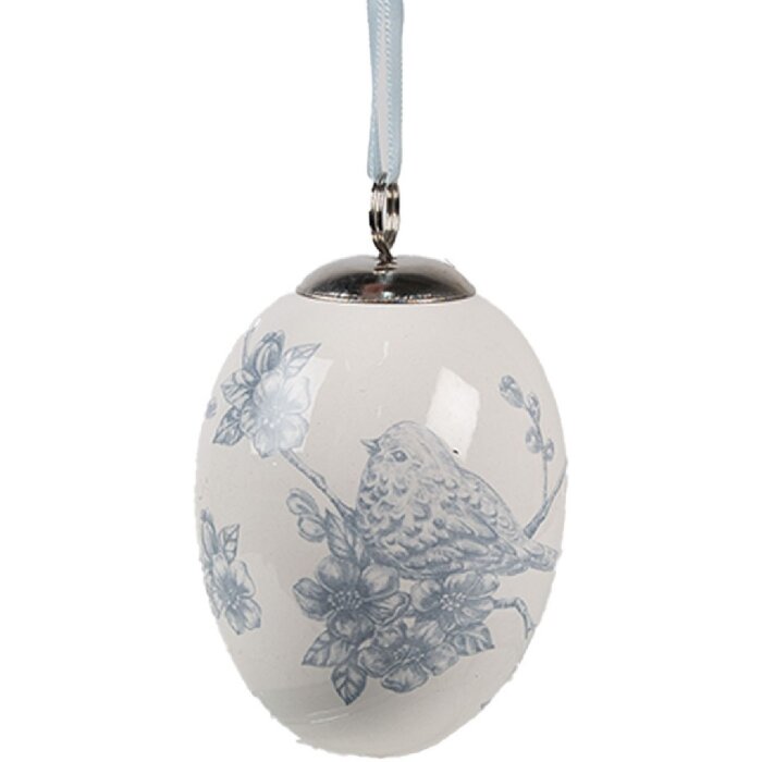 Clayre & Eef 6CE2034 Hänger Ei Dekoration Boho-Stil Weiß-Blau Ø 6x8 cm