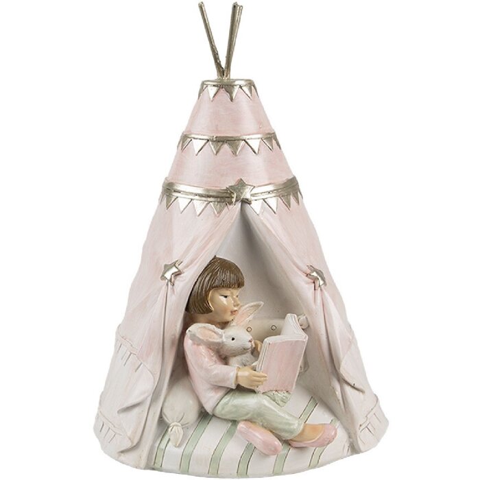 Clayre & Eef 6PR4423 Spardose Landhausstil Mädchen Hase Tipi 13x13x19 cm