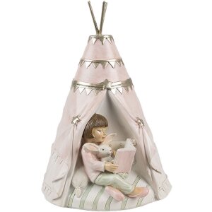 Clayre & Eef 6PR4423 Spardose Landhausstil Mädchen Hase Tipi 13x13x19 cm