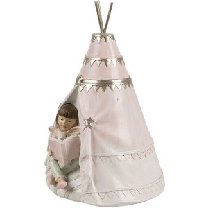 Clayre & Eef 6PR4423 Spardose Landhausstil Mädchen Hase Tipi 13x13x19 cm