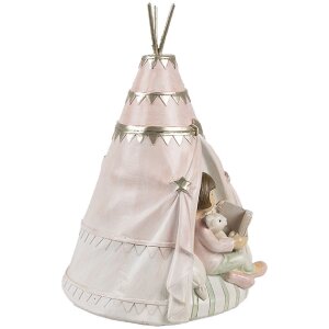 Clayre & Eef 6PR4423 Spardose Landhausstil Mädchen Hase Tipi 13x13x19 cm