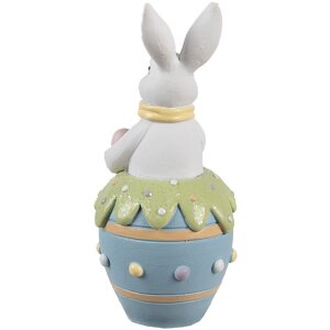 Clayre & Eef Deko-Kaninchen Osterfigur Weiß Blau Ø 7x16 cm