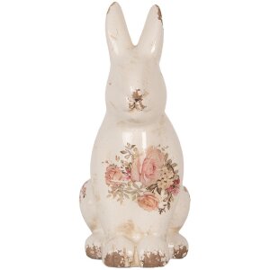 Clayre & Eef Deko-Kaninchen Beige Rosa Landhausstil Keramikfigur 16x12x28 cm