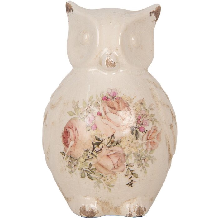 Clayre & Eef bufniță decorativă 11x10x17 cm stil țară ceramică bej roz