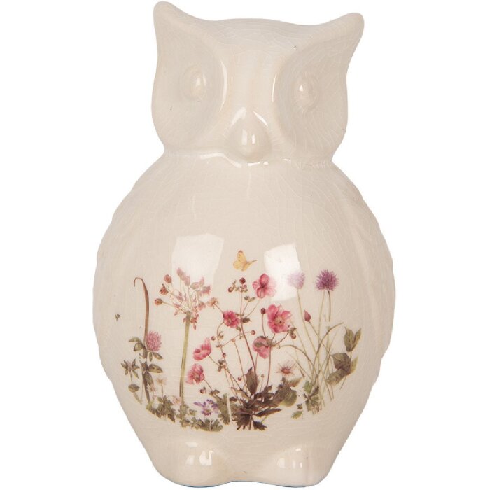 Clayre & Eef Deko-Eule Keramik Beige Rosa 11x10x17 cm Landhausstil