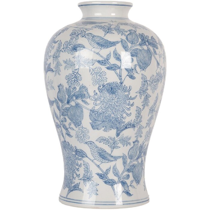Clayre & Eef 6CE2101 Vase Weiß-Blau Ø 17x32 cm Keramik Blumenmotiv