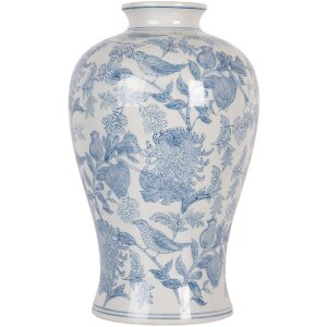 Clayre & Eef 6CE2101 Vase Weiß-Blau Ø 17x32 cm Keramik Blumenmotiv
