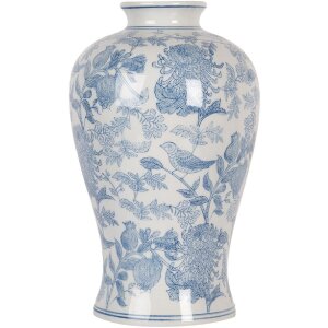 Clayre & Eef 6CE2101 Vase Weiß-Blau Ø 17x32 cm Keramik Blumenmotiv
