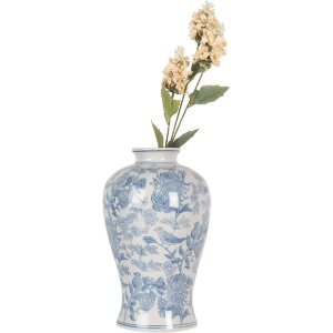 Clayre & Eef 6CE2101 Vase Weiß-Blau Ø 17x32 cm Keramik Blumenmotiv