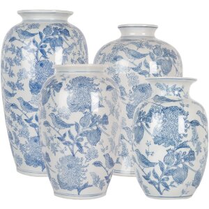 Clayre & Eef 6CE2101 Vase Weiß-Blau Ø 17x32 cm Keramik Blumenmotiv