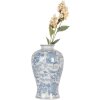 Clayre & Eef 6CE2101 Vase Weiß-Blau Ø 17x32 cm Keramik Blumenmotiv