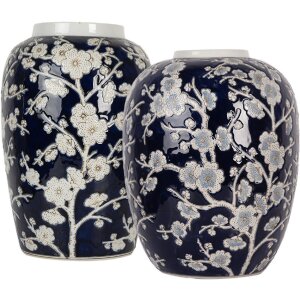 Clayre & Eef 6CE2083 Vase Blau-Weiß Ø 24x30 cm Keramik Retro Vintage Stil