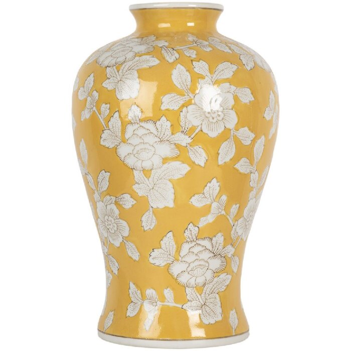 Clayre & Eef 6CE2089 Vase Retro Keramikvase Gelb Weiß Ø19xH32 cm