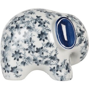 Clayre & Eef Elefant decorativ ceramic alb albastru 20x14x15 cm
