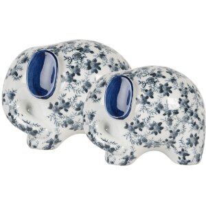 Clayre & Eef Elefant decorativ ceramic alb albastru 20x14x15 cm