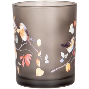 Clayre & Eef 6GL4954 Set suport pentru lumânări din sticlă gri motiv pasăre 7x8 cm 10x13 cm