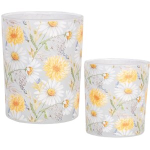 Clayre & Eef 6GL4956 Teelichthalter Set 2 Glas Blumen...