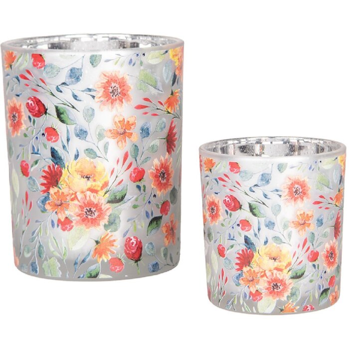 Clayre & Eef 6GL4968 Set de 2 suporturi pentru lumânări din sticlă gri portocaliu stil rustic