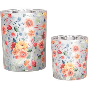 Clayre & Eef 6GL4968 Teelichthalter 2er-Set Glas Grau...