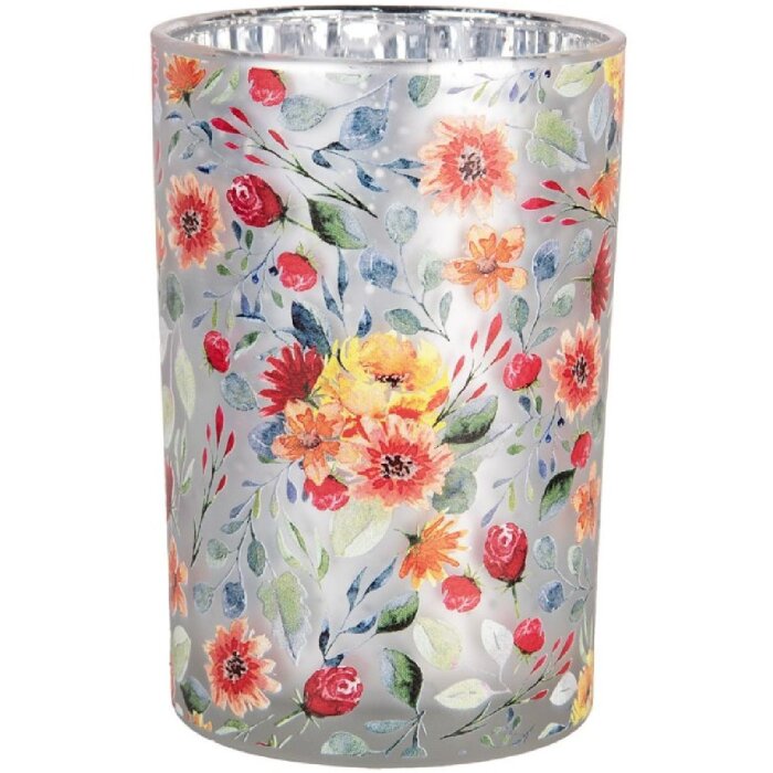 Clayre & Eef 6GL4969 Suport pentru lumânări sticlă gri portocaliu Ø 12x18 cm