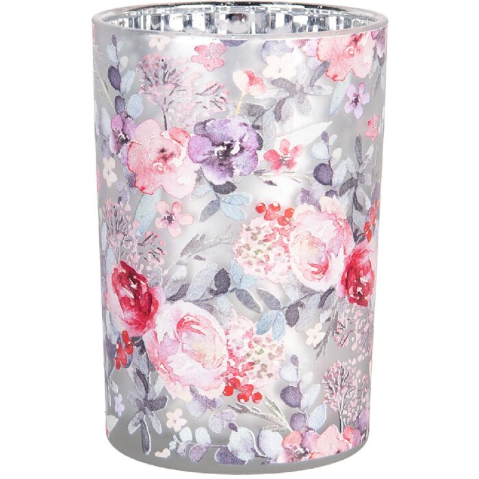 Clayre & Eef 6GL4971 Teelichthalter Glas Grau Rosa Ø12 cm H18 cm
