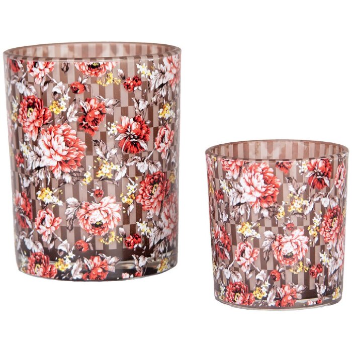 Clayre & Eef 6GL4974 Set 2 suporturi pentru lumânări maro roșu baroc Ø 7x8 cm Ø 10x13 cm