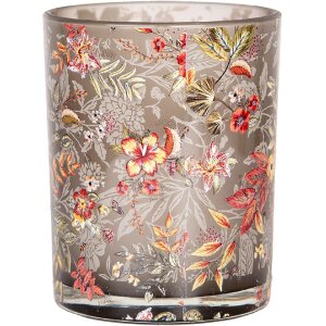 Clayre & Eef 6GL4976 Teelichthalter Set 2 Glas Botanisches Design Grau Orange