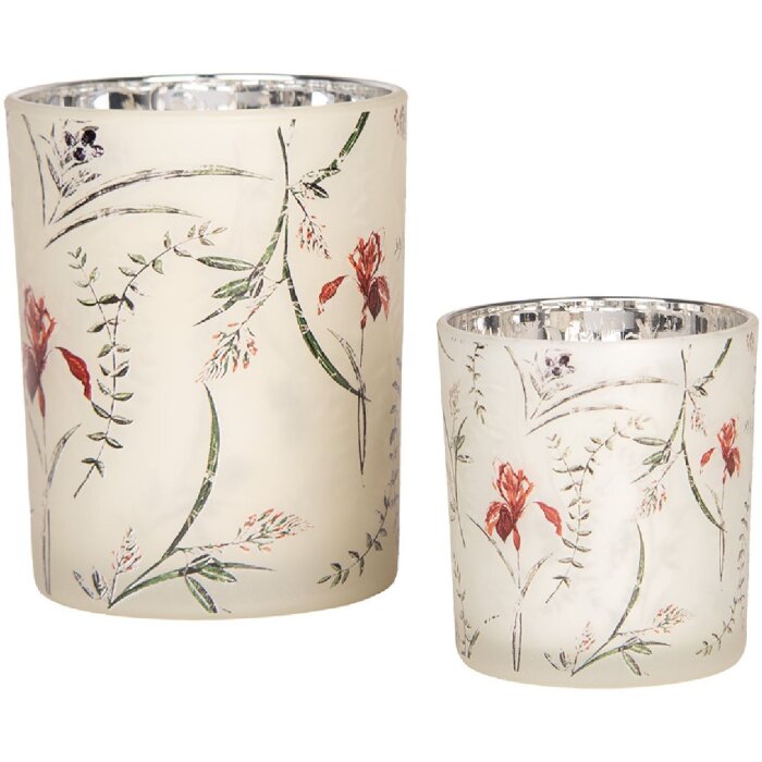 Clayre & Eef 6GL4978 Set suport pentru lumânări de ceai Sticlă bej verde 7x8 cm 10x13 cm