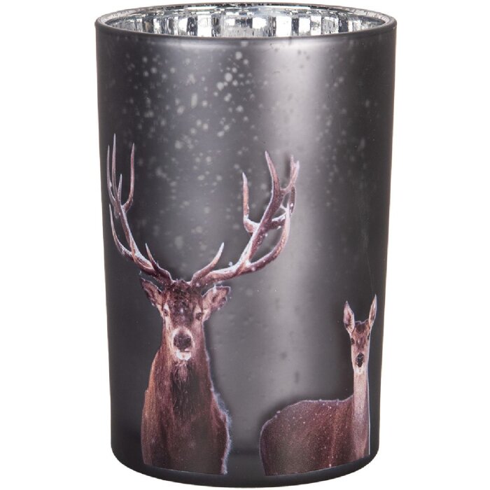 Clayre & Eef 6GL4981 Suport pentru lumânări motiv căprioară gri Ø12xH18cm