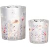 Clayre & Eef 6GL4982 Teelichthalter Set 2tlg Glas Grau Gelbtöne Floral