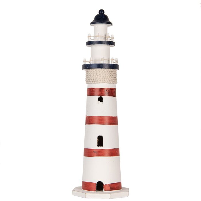 Clayre & Eef Deko-Leuchtturm Weiß-Rot Ø 15x48 cm MDF Holz