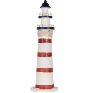 Clayre & Eef Deko-Leuchtturm Weiß-Rot Ø 15x48 cm MDF Holz