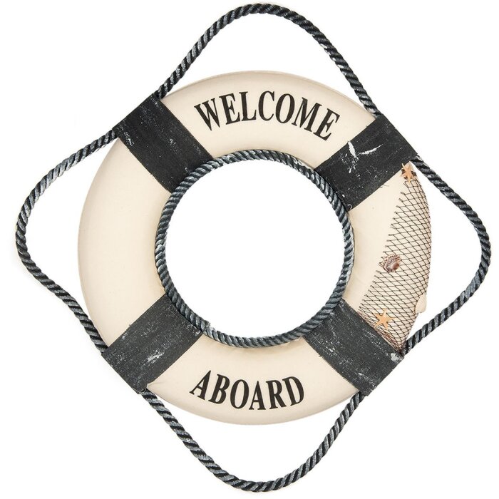 Clayre & Eef 66068 Decorațiune Lifebuoy alb albastru Ø 31x6 cm