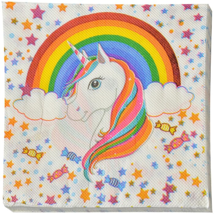 Clayre & Eef 73078 Șervețele de hârtie 33x33 cm Unicorn alb 20 bucăți