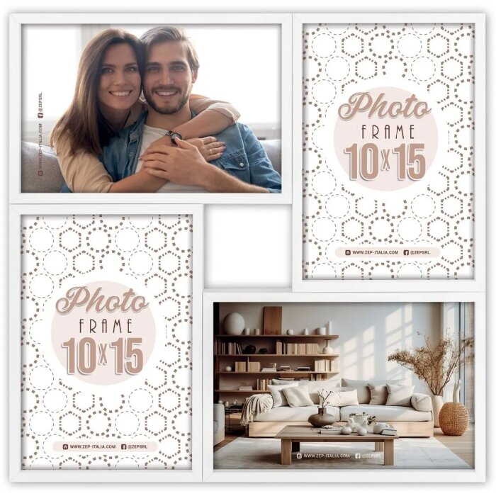 ZEP Cadru MDF Bari Alb pentru 4 tablouri 10x15 cm