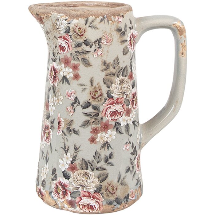 Clayre & Eef Decoration Jug Country Style Jug Grey Pink 16x11x20 cm