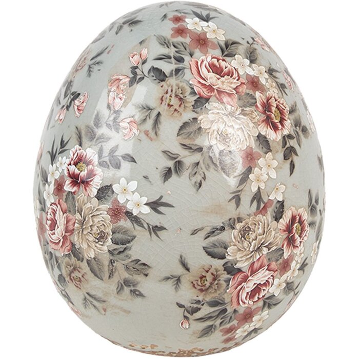 Clayre & Eef 6CE1972L Dekoration Ei Keramik Grau Rosa Weiß Ø 14x16 cm