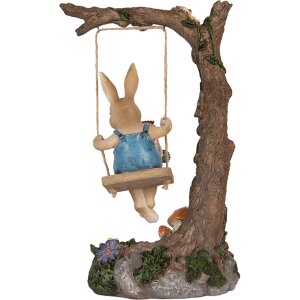 Clayre & Eef figurină decorativă iepure pe leagăn stil țară 20x12x32 cm