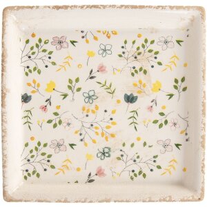 Clayre & Eef Dekorationsteller 22x22 cm Beige Vintage Keramik Blumenmuster