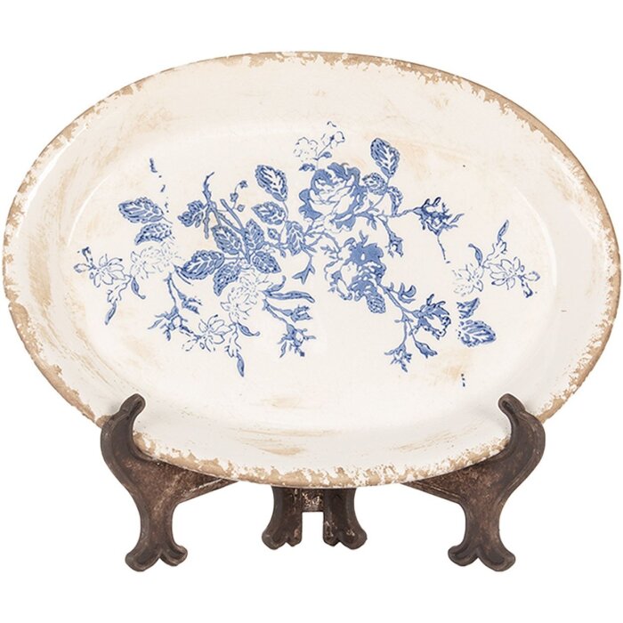 Clayre & Eef 6CE2020 Dekoration Teller Beige-Blau 25x18x3 cm