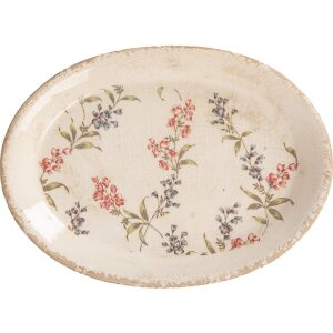 Clayre & Eef Dekorationsteller Keramik Beige Rosa 25x18 cm Vintage Stil